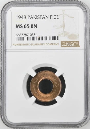 Pakistan 1 Pice 1948 NGC MS 65 RB