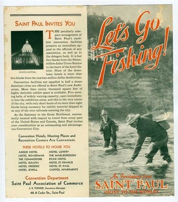Let's Go Fishing Saint Paul Minnesota Activities Brochure 1930's