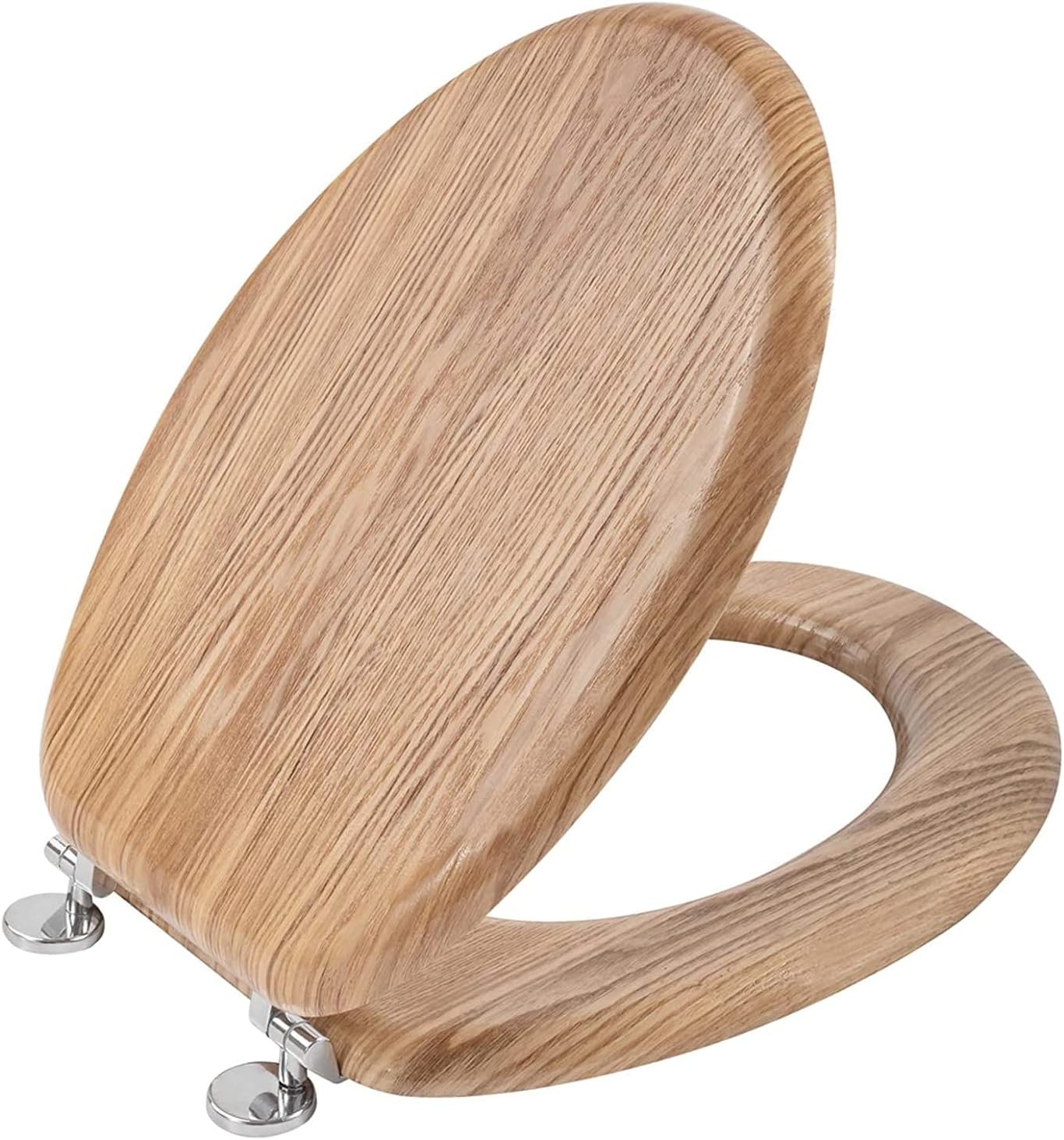 Angel Shield Antibacterial Wooden Toilet Seat - Adjustable Hinges, Always Fits,