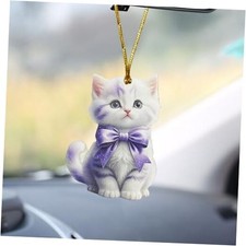 2D Flat Cat Car Rear View Mirror Charm, Acrylic Car Rear View Mirror Purple Cat