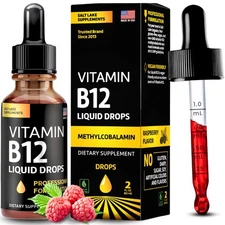 B12 Liquid Drops - Vegan B12 vitamins 5000 mcg Methylcobalamin Fast-Acting Su...
