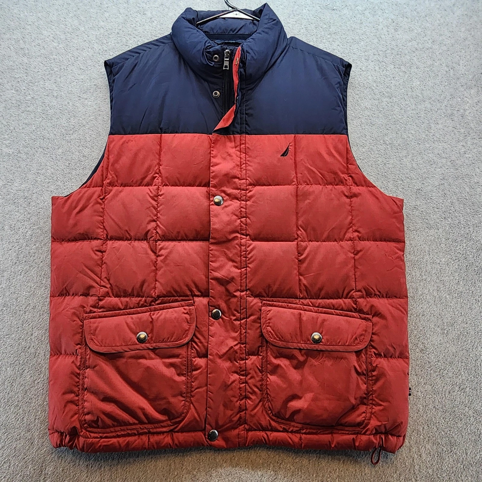 Nautica Vest Mens XL Red Navy Puffer Quilted Insulated Colorblock Snap Pockets