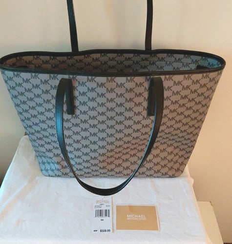 MICHAEL Kors Signature Emry Large Top Zip Tote Black /Grey 