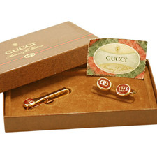 GUCCI Ineinandergreifende GG Manschettenkn&ouml;pfe & Krawattenklammer Set...