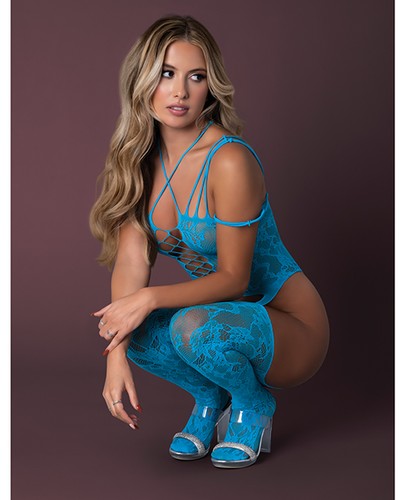 Garter Belt Turquoise One Size Strappy Seamless Strappy Body Stocking Turquoise - Picture 3 of 3