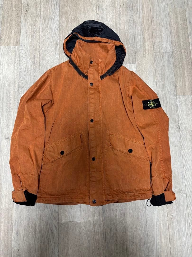 Stone Island Orange Cotton Jacket L with Logo Patch, Hooded, Casual, Used thumbnail 2