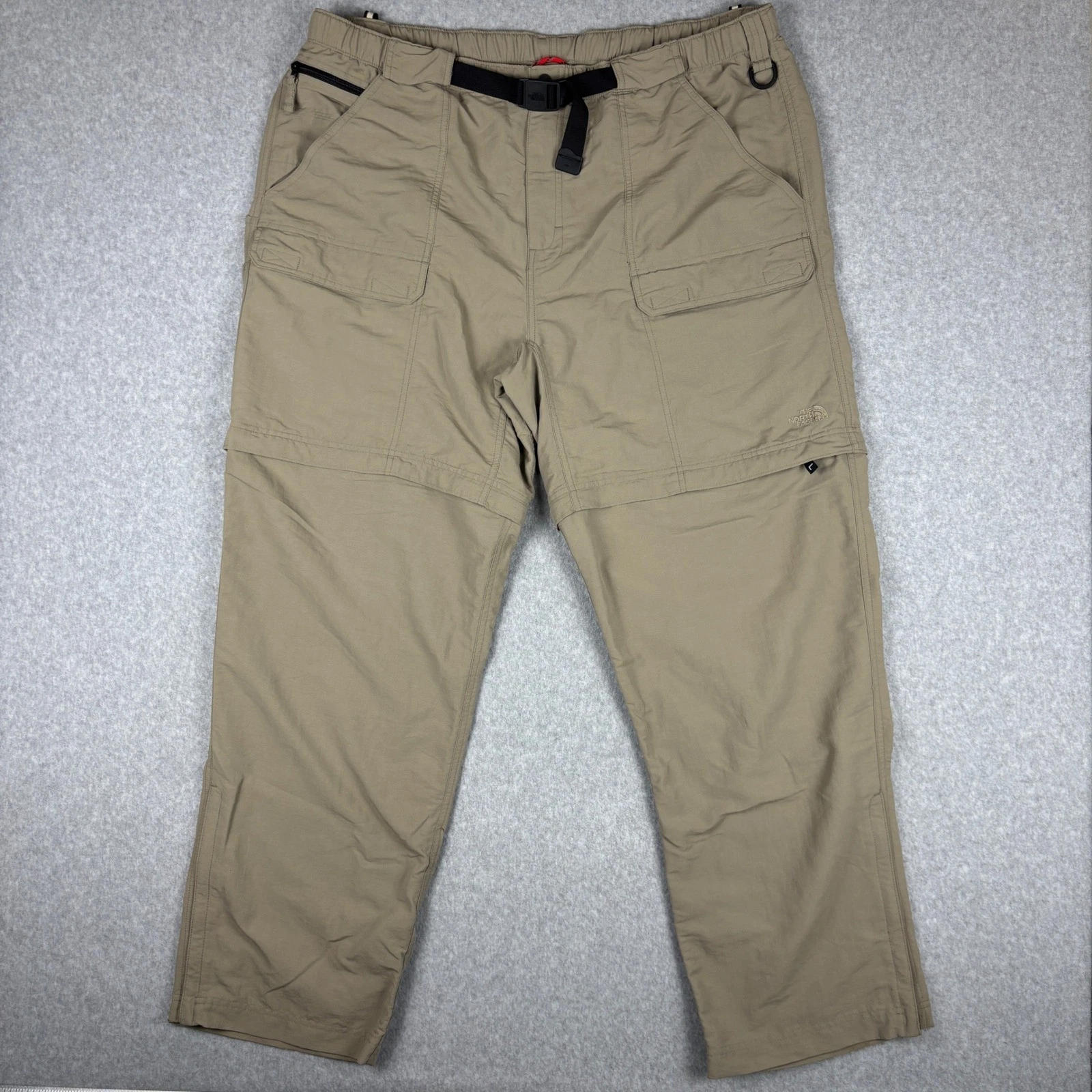 The North Face Convertible Cargo Pants Mens XXL Belted Khaki Hiking Nylon