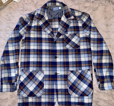 PENDLETON Vintage Virgin Wool 3 Pocket Unstructured Plaid Chore Jacket Blazer M
