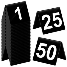 Table Numbers 1-50 Acrylic Double Sided Tents for Restaurant, Black