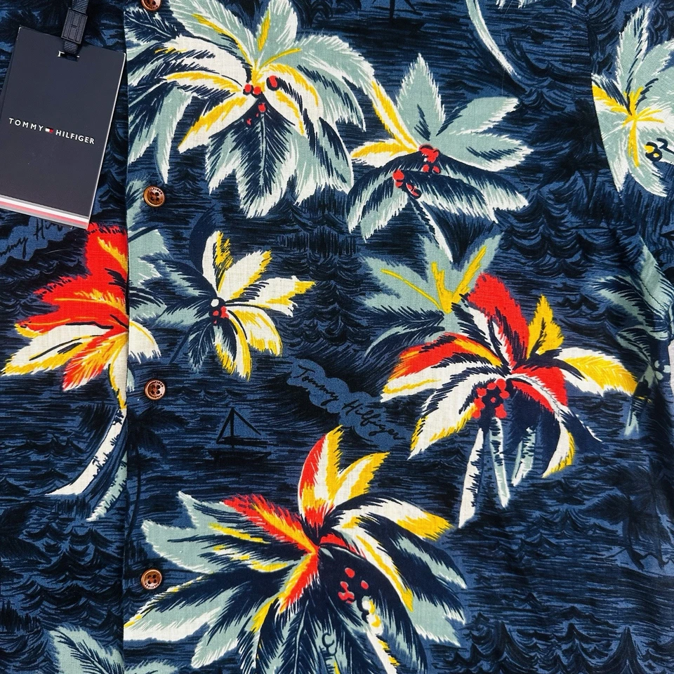 Tommy Hilfiger NWT Mens S/S Linen Blend Shirt Size XL Blue Floral Hawaiian Print - image 3 of 4