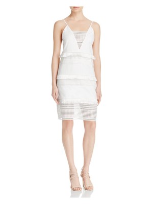 THREE FLOOR Womens White Spaghetti Strap Above The Knee Sheath Cocktail Dress 8