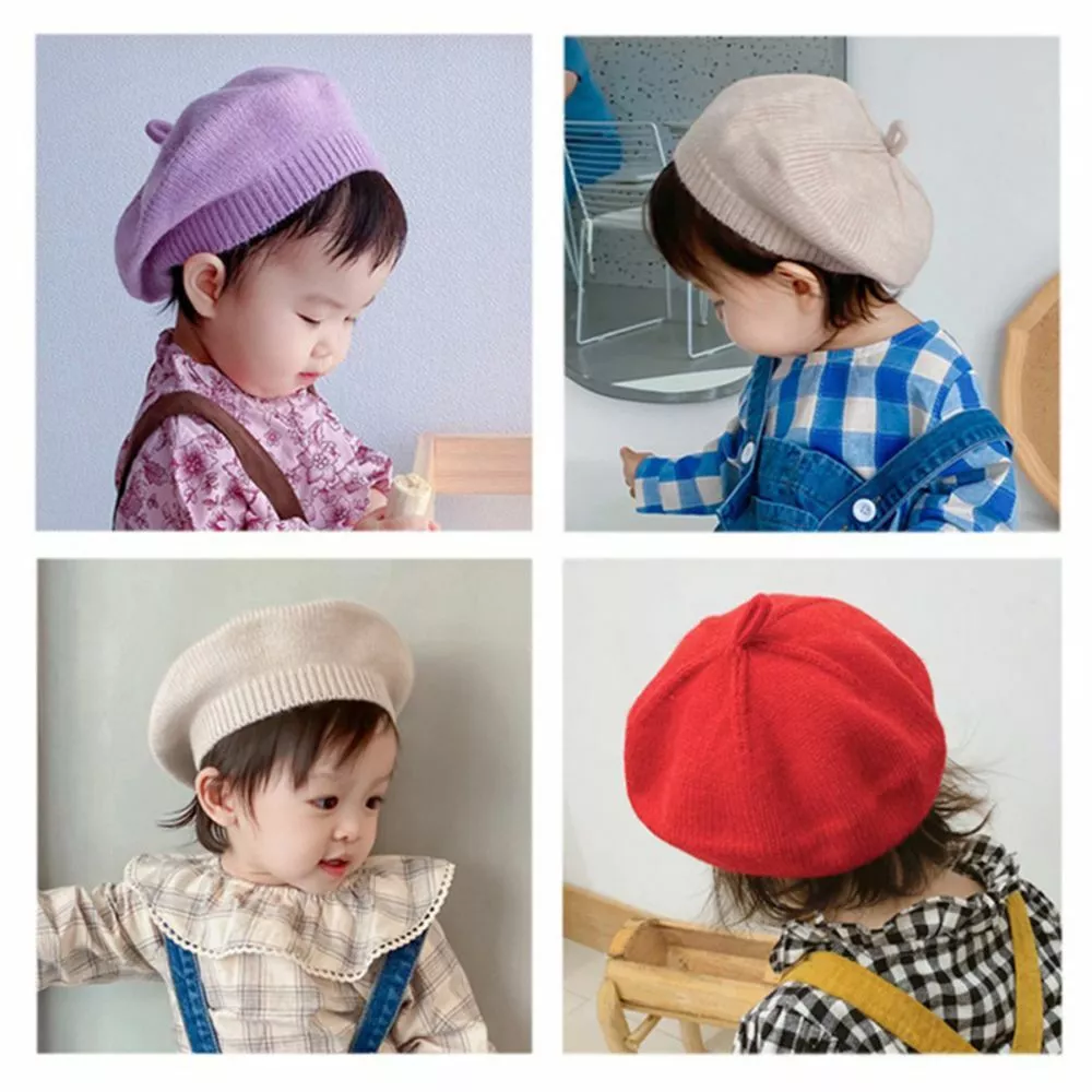 Baby Hat Berets For Girls Vintage Autumn Winter Knitted Cap Kids Beret Hats