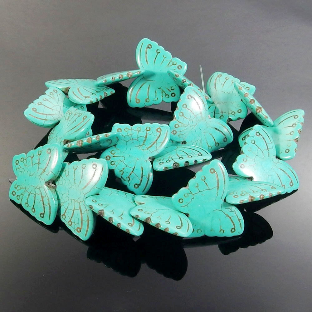 Blue Turquoise Gemstone Beads Butterfly Charms Pendants Strand 16" eBay