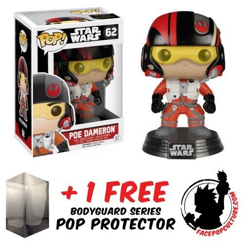 FUNKO POP STAR WARS POE DAMERON PILOT #62 VINYL FIGURE + POP PROTECTOR