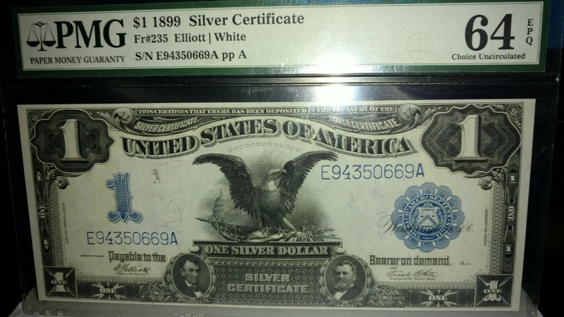1899 $1 Black Eagle Silver Certificate Large Size Note US Currency PMG 64 EPQ **