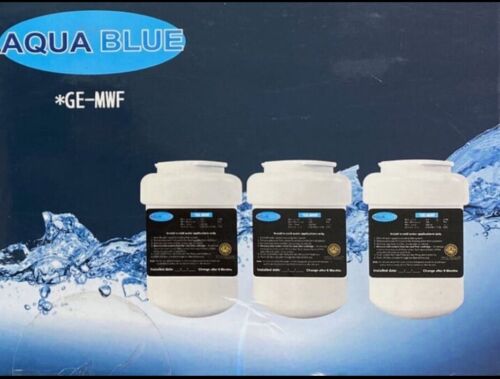 3 Pack Aqua Blue Water Filters GE-MWF Fits GE Appliances Sealed in Plastic