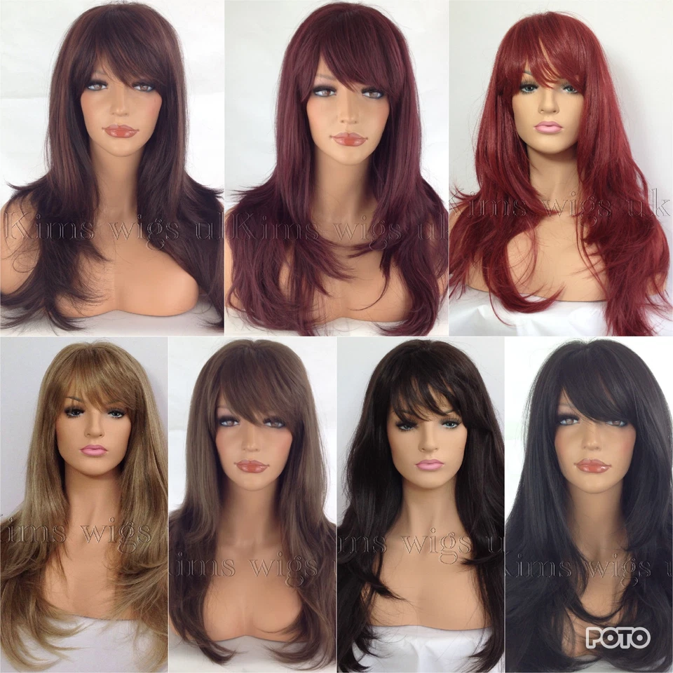 LADIES WOMENS WIG LONG HAIR HEAT RESISTANT LAYERED BLACK BROWN BLONDE RED