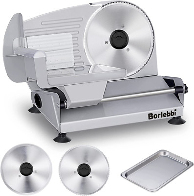Meat Slicer, 200W Electric Food Slicer with 2 Removable 7.5'' Stainless Steel Bla