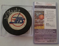 JSA COA ALEXEI ZHAMNOV SIGNED NHL VINTAGE INGLASCO WINNIPEG JETS OFFICIAL PUCK