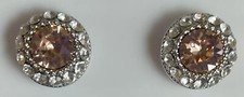 NEW Silver Plated Swarovski Crystal Classic Round Stud Earrings - Light Peach