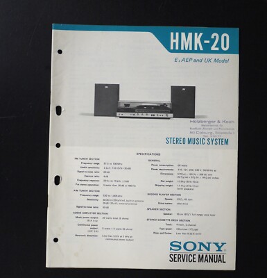 Original SONY HMK-20 Music System Service Manual / Service Anleitung S-1
