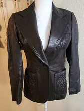Vintage Condor Leather Jacket Women's Size 9/10 Patchwork Weave Pockets Brown