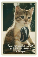 ''Katze Ha.. von wegen ich bin zu klein um Mäuse zu fangen'' 20x30cm Blechschild