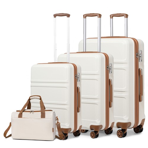 Cream 12/20/24/28Inch Hard Shell ABS Suitcase 4 Wheels Cabin Luggage Travel Bag - Picture 26 of 28