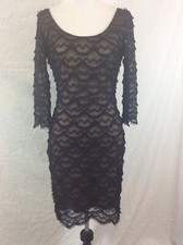 Guess Los Angeles Dress 4 Black Nude Lace Scoop Neck Cocktail Evening Fringe