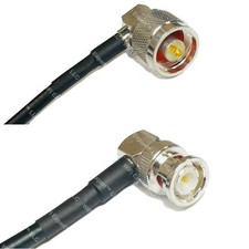 RFC195 Silver N MALE ANGLE to BNC MALE ANGLE Coax RF Cable USA Lot