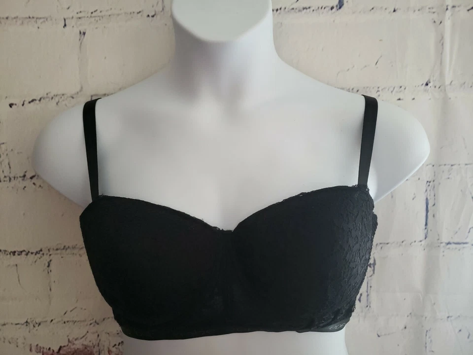 Bebe Intimates Padded Push Up Bra Black Lace Fishnet size 38C Demi Cup Adj strap - Image 3 of 4