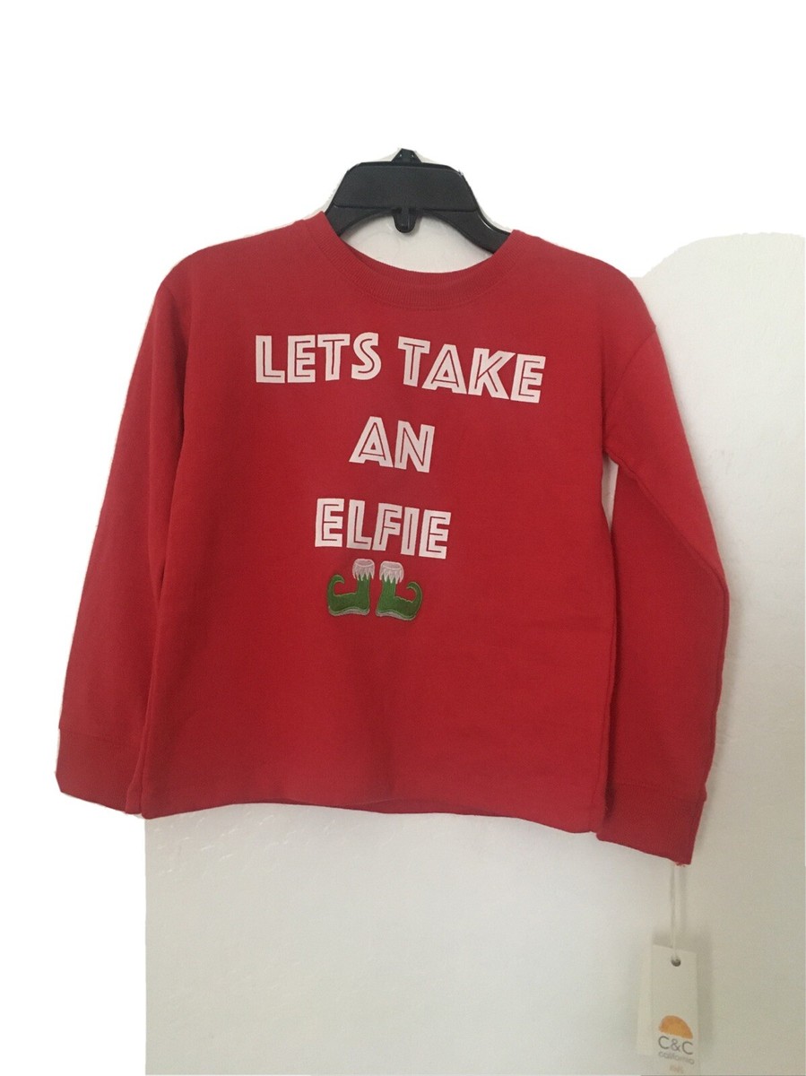 Ugly Christmas Sweater Crew Sweatshirt Let's Take An Elfie Red for