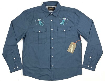 NEW Howler Bros Gaucho Snap Shirt Mens Size Medium Blue Vented Jellyfish Western