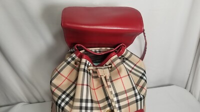 BURBERRY Nova Plaid Back Pack Dark Red Canvas & Leather | eBay display picture 2