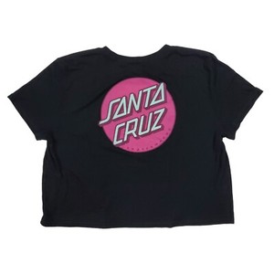 SANTA CRUZ Shirt Skateboards Womens Large Black Pink Classic Logo Cropped