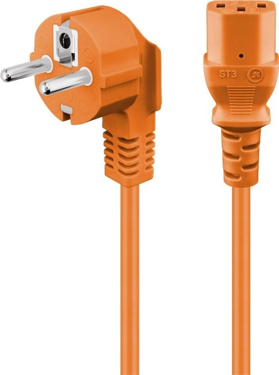 2m Strom PC Netzkabel abgewinkelter Stecker Buchse Kaltgeräteanschluss Orange - Bild 2 von 2