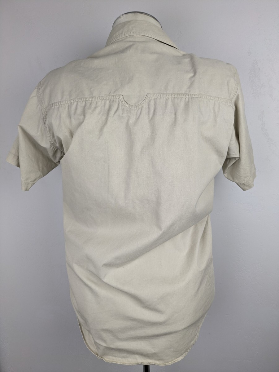 Vintage Safari Shirt By J-lea Unisex Sz S Khaki Tan Short