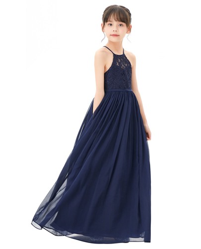 A-line Lace Flower Girl Dress Halter Dresses Graduation Dresses Chiffon Dresses - Picture 43 of 47