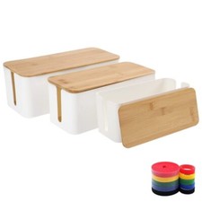 Cable Management Box Organizer Set Of 3 Bamboo Lid Storage Wires Holder To Cover