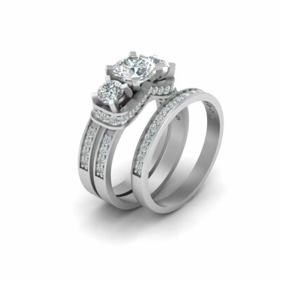 Classic Simulated Diamond 3 Stone Bridal Wedding Ring Set Silver Promise Rings