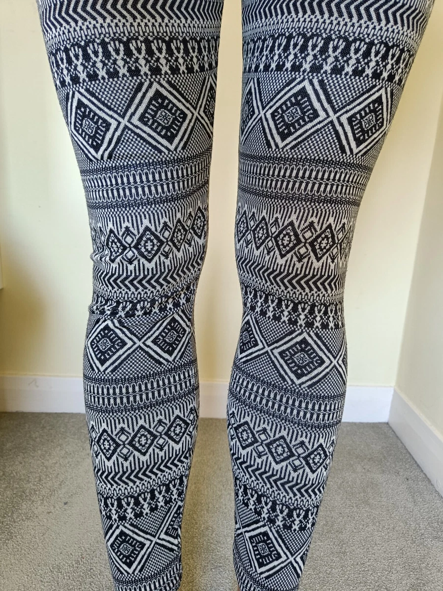 Women's Ladies Girls Leggings Autumn Winter Grey Aztec Pattern Printed