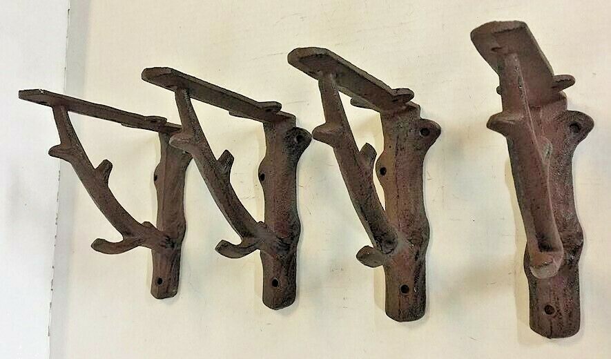 4 TREE BRANCH ANTLER WALL SHELF BRACKET BRACE Antique Rustic Brown cast