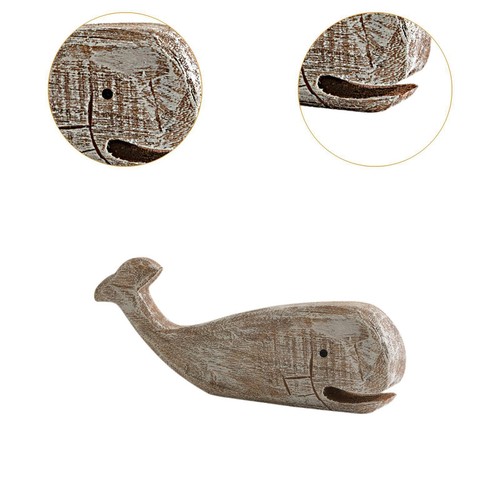 Wood Whale Sculpture Nautical Decoration Beach Coastal Themed Desktop Ornament - Picture 4 of 6