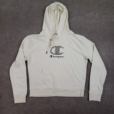 Champion Hoodie Womens Medium Ivory Pullover Hooded Long Sleeve Casual Spell Out