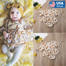 US Baby Girl Flower Ruffle Romper Bodysuit with Floral Birthday Party Dress up