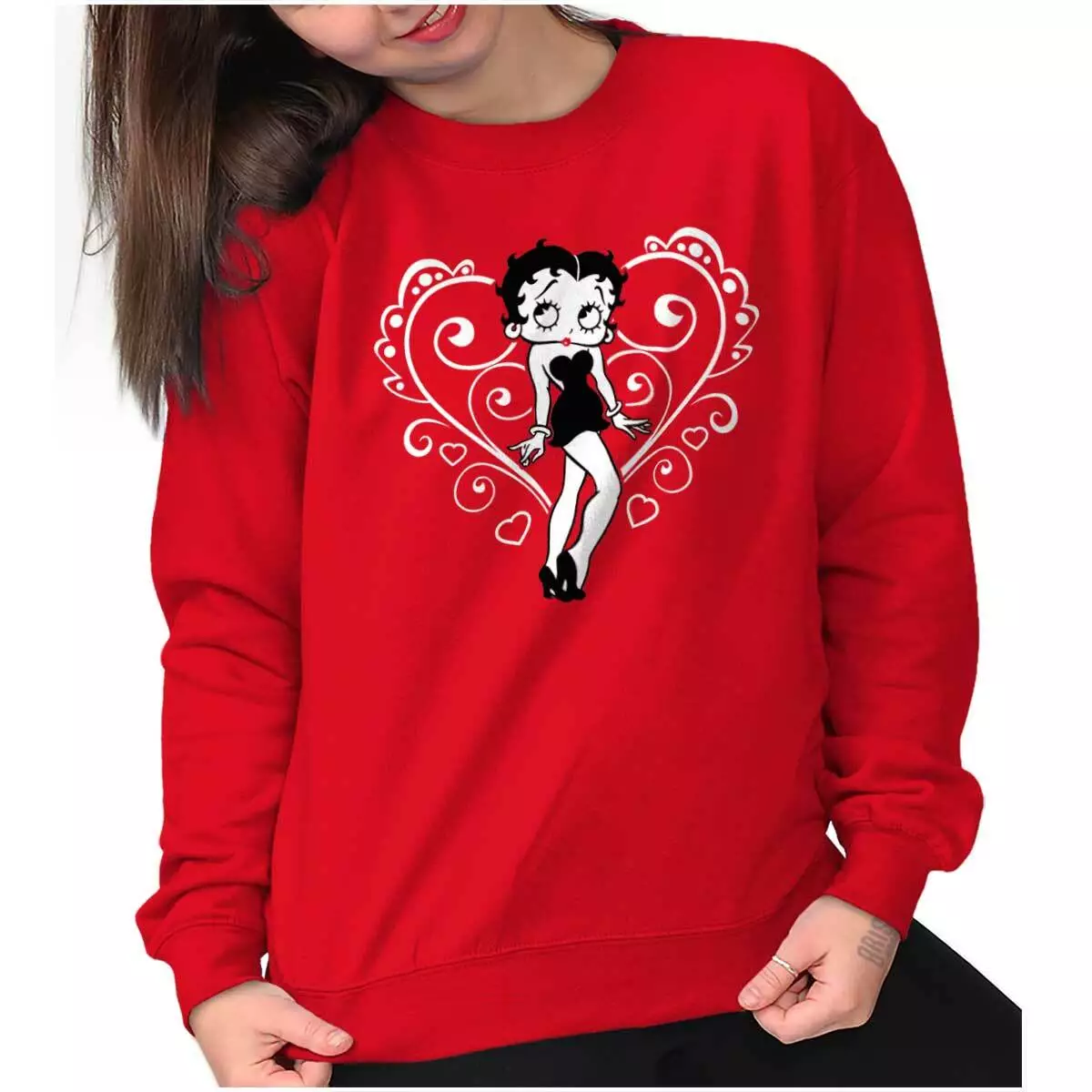Betty Boop Cartoon Heart Love Sassy Vintage Womens Crewneck Sweatshirt Pullover