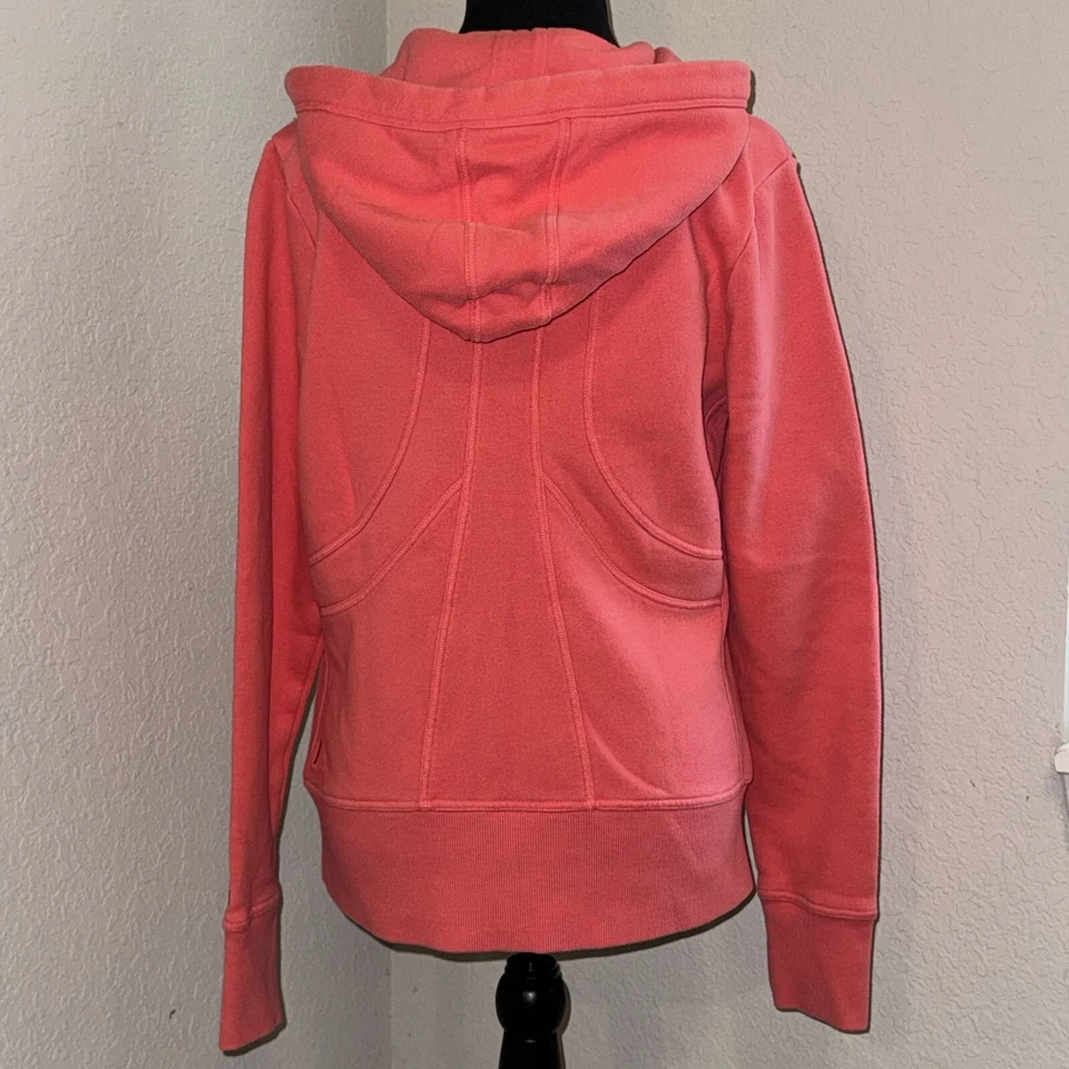 Jaqueta com capuz Lucy feminina grande salmão algodão lã forrada manga longa zíper completo - Imagem 2 de 4