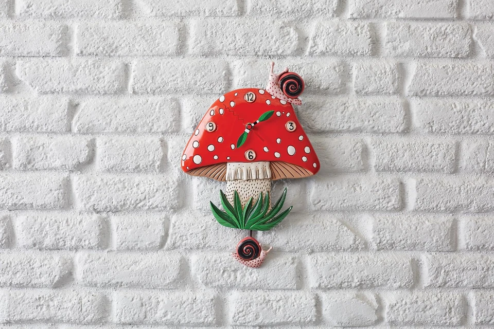 Allen Designs Fun-Guy Forest Mushroom and Snails Sculpted Pendulum Wall Clock... - Image 3 of 4