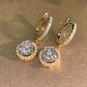 Authentic 3CT Round Cut Lab-Created Diamond Women's Drop Earrings 14K Yellow Gold Plated