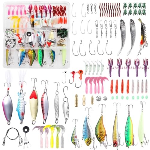 Kit de pêche 101 pièces poisson nageur spinnerbait et leurre souple carnassier